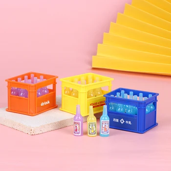 1 комплект мини-бутылок для газировки в кукольном Домике с корзиной для хранения Модель DIY Кукольный Домик Кухня Магазин Декора Сцены Аксессуары