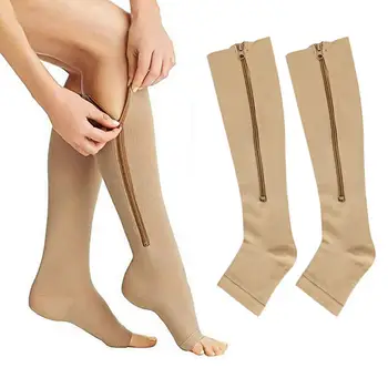 1 пара компрессионных чулок с изысканным рисунком, дышащие хлопковые компрессионные чулки с открытым носком и застежкой-молнией для девочек с рукавами для ног