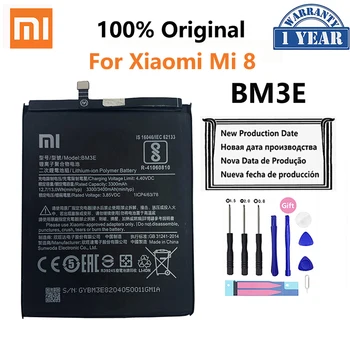 100% Оригинальный Аккумулятор Xiao Mi Phone BM3E Для Xiaomi Xiaomi8 Mi 8 Mi8 M8 Real 3400mAh Высококачественный Аккумулятор Bateria + Бесплатные Инструменты