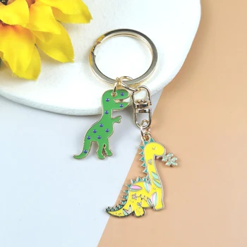 2 шт. Брелок с мультяшным динозавром, Очаровательное кольцо для ключей из масляного сплава, Украшение для сумки, Подарок для детей