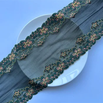 2 ярда эластичной кружевной отделки в виде зеленого цветка, швейное ремесло, Эластичная кружевная ткань 