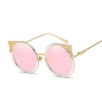 2023 Женский бренд Дизайнер класса люкс Cateye Модные Металлические ретро Зеркальные солнцезащитные очки с круглыми линзами Солнцезащитные очки высокого качества