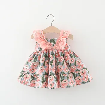 2023 Летнее платье для маленьких девочек, вечернее платье принцессы с жемчугом, наряды для девочек, детская одежда, платье для малышей, платье для новорожденных от 0 до 3 лет