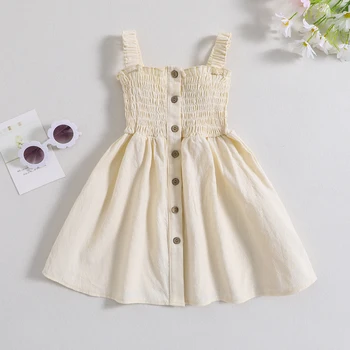2023 Новое платье для маленьких девочек, однотонные платья трапециевидной формы с оборками для девочек, летние детские платья