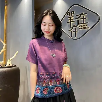 2023 традиционная вышивка в китайском стиле, улучшенный топ hanfu, хлопчатобумажный льняной женский топ с тяжелой вышивкой для женщин