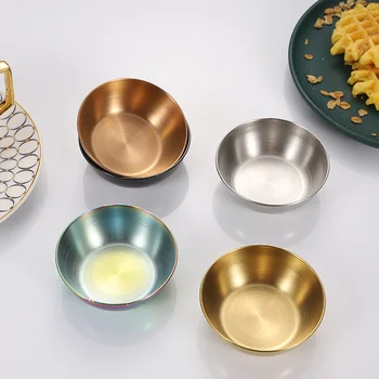 2шт Золотистых Тарелок для соуса Из нержавеющей стали Для закусок И приправ Сервировочные Наборы Посуды Поднос Тарелки для специй Кухонная Посуда