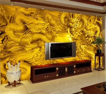 3d обои с тиснением золотого дракона beibehang, изготовленная на заказ фреска, богатство и честь, пион, водные камни, живопись, фотообои, 3d фреска