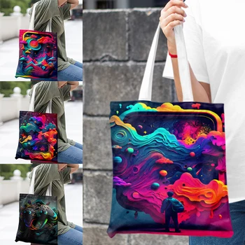 80-х Красочный панк-неоновый арт в стиле киберспортивной тематики Kawaii Холщовая сумка Многоразовые сумки для покупок Сумка для девичника Mark Replica