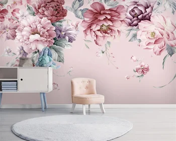 beibehang papel de parede Настроить новый современный свежий цветочный сад ручной росписи гостиная ТВ фон обои papier peint