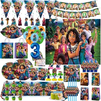 Disney Pixar Encanto Mirabel Принадлежности Для Вечеринки По Случаю Дня Рождения Бумажные Салфетки Тарелки Чашки Воздушный Шар Баннер для Девочки Мальчика Украшение Для Душа Ребенка