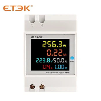 ETEK 6in1 Din Рейка Монитор Переменного Тока 220 В Напряжение Ток Коэффициент Мощности Активный кВтч Измеритель частоты электрической Энергии 110 В 380 В 100A EKD52