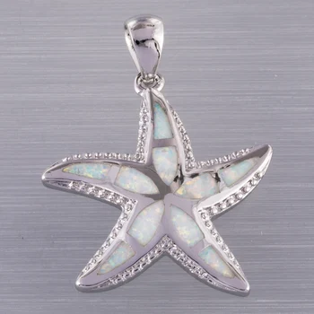 KONGMOON Морская звезда Белый Огненный опал Посеребренные украшения для женщин Кулон для ожерелья
