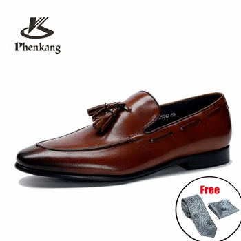 Phenkang/ мужская кожаная обувь; мужские оксфорды из натуральной кожи; роскошные модельные туфли; свадебные туфли-слипоны; кожаные броги