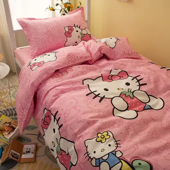 Sanrio Комплект постельного белья с рисунком Hello Kitty для детей с рисунком для девочек И мальчиков, Стеганое одеяло, Простыня, Наволочка