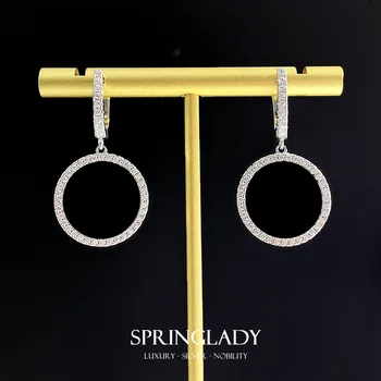 SpringLady2023 Новые Серебряные Серьги из Серебра 925 Пробы в Европейском и Американском Стиле Ins с Круглой Микро-Инкрустацией и Полными Бриллиантами для Женщин