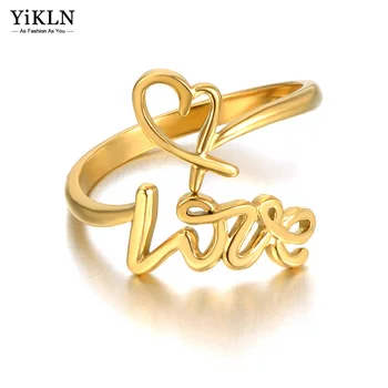YiKLN Новый Дизайн Титановые Кольца Для Вечеринок Love Heart Из Нержавеющей Стали С 18-Каратным Позолотой В Богемном Стиле С Открытым Кольцом Для Женщин Кольца YR21025