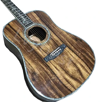 Акустическая гитара Lvybest Dreadnought KOA Wood Folk, Накладка из черного дерева, Накладка из настоящего Морского ушка, Задняя сторона KOA