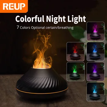 Арома-диффузор с вулканическим пламенем REUP, лампа для эфирного масла, 130 мл, USB Портативный увлажнитель воздуха с цветным ночником, Аромат для дома