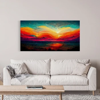 Большой красивый принт с пейзажем заката, абстрактный художественный плакат с прохладным закатом, картина на холсте для гостиной, украшение дома