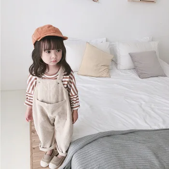 Весенний вельветовый свободный комбинезон 2023 года в корейском стиле для маленьких девочек, милые детские повседневные универсальные брюки на подтяжках, полукомбинезон