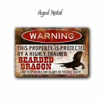 Винтажный металлический знак с предупреждением о бородатом драконе, Знак рептилии, подарок для маленького питомца, владелец рептилии