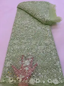 Высококачественное Африканское Тюлевое Кружево Fabirc с бисером SYJ-1302955, Вышивка пайетками, Нигрейская ткань, Женское Свадебное платье