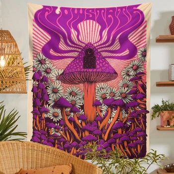 Гобелен с грибами, Настенный Гобелен с фиолетовым растением, Настенный Гобелен с цветами для гостиной, спальни, домашнего декора.