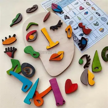 Деревянное лицо Монтессори, Детская поделка, творческая доска для выражения лица, игра-головоломка для детей, развивающие игрушки