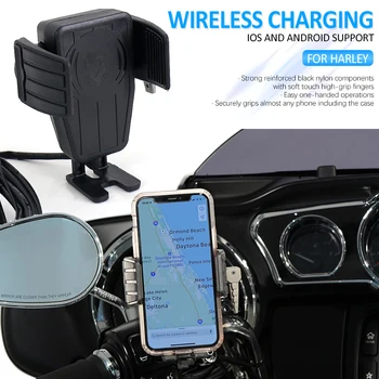 Держатель беспроводного телефона мощностью 15 Вт для мотоцикла Крепление для телефона с GPS Подставка для быстрого зарядного устройства для путешествий на природе Телефонное питание Поддержка IOS Android