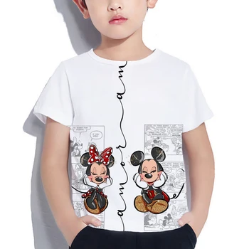 Детская футболка Disney с Рисунком Микки Мауса Для девочек, Футболка с короткими рукавами, Детская Уличная Одежда, Пуловер С круглым вырезом Для Маленьких Мальчиков, Свободные Футболки