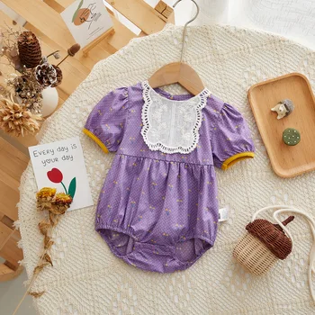 Детские боди Летняя одежда для девочек Кружевная цветочная одежда для новорожденных с короткими рукавами