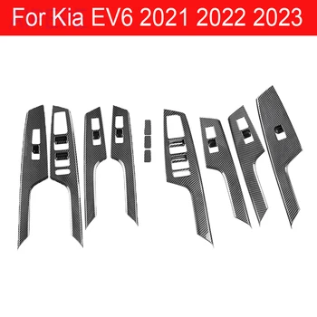 Для Kia EV6 GT Line 2022 2023 ABS Внутренняя отделка панели подлокотника двери в стиле углеродного волокна, крышка кнопки переключения стеклоподъемника