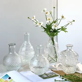 Европа, Креативная Рельефная Прозрачная стеклянная ваза, современная маленькая ваза для цветов, украшение дома, Скандинавская гостиная, Сухая Цветочная композиция.