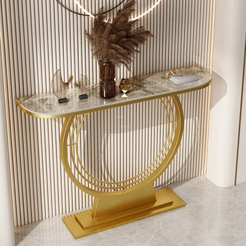Европейский консольный настольный светильник из кованого железа, роскошные столики на веранде, мебель для гостиной, Шиферный консольный столик на крыльце, полукруглый стол для входа