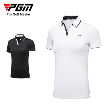 Женские футболки для гольфа PGM с коротким рукавом, летняя спортивная дышащая рубашка с разрезом на подоле и V-образным вырезом, дизайнерская одежда для гольфа, женская одежда YF553