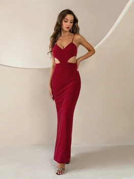 Женское сексуальное платье для выпускного вечера Angel-fashions на бретельках с вырезом без спинки, на шнуровке, блестящее длинное вечернее платье Русалки, красное 783