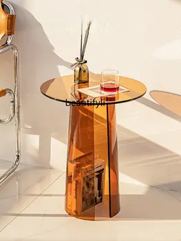 Журнальный столик zqCreative Glass, Журнальный столик для дивана в гостиной, Маленький круглый столик на балконе, угловой столик
