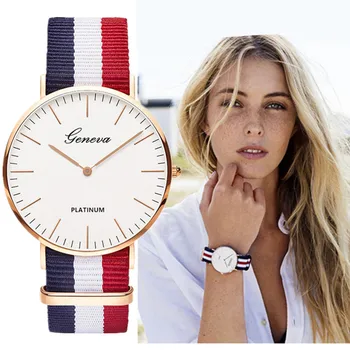 Классические женские часы с нейлоновым ремешком в полоску 2023, лидирующий бренд, мужские аналоговые кварцевые наручные часы, Модные ультратонкие женские часы reloj mujer