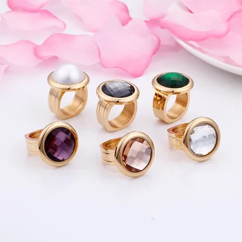 Кольца Mujer Anillos Болгария Золотого цвета из нержавеющей стали Многоцветные Стеклянные кольца для женщин Обручальные кольца Ювелирные изделия