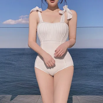Корейский Женский купальник-монокини, высококачественный сетчатый купальник с длинным рукавом, сексуальный пляжный костюм-Монокини, новинка 2021 года, Майо
