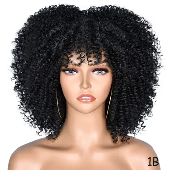 Короткие волосы, афро-Кудрявые парики с челкой, Африканское синтетическое Омбре, Бесклеевые парики для косплея, высокая температура для чернокожих женщин