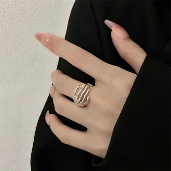 Крутое хип-хоп зимнее открытое обручальное кольцо со скелетом на руке, роскошные кольца для женщин