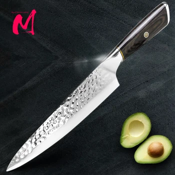 Кухонный нож Chef Knife 8 Дюймов 7CR17 440C Кованый немецкий инструмент из нержавеющей стали с острым концом, деревянная ручка Pakka