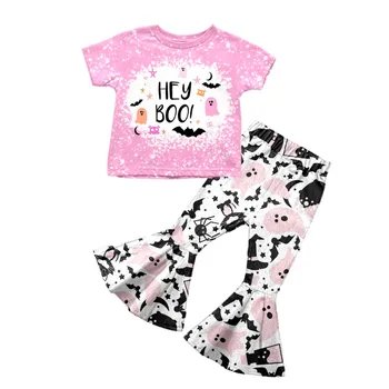 Летняя детская одежда для маленьких девочек, отбеленная футболка, брюки-клеш, комплект детской одежды из молочного шелка, костюм коровы в западном стиле