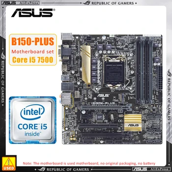 Материнская плата ASUS B150-Plus и I5 7500 CPU Комплект Чипсета Intel B150 DDR4 64 ГБ PCI-E 3.0 M.2 SATAIII USB3.0 VGA ATX Для 6-го 7-го процессора