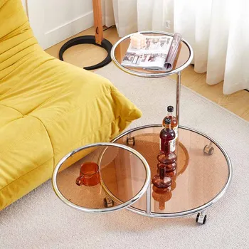 Мебель для балкона, круглый стеклянный столик на колесиках, приставной столик для дивана, роскошный дизайн с колесиками, дизайнерская мебель Mesa Centro XY50ET
