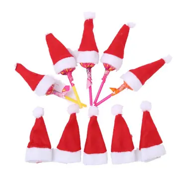 Мини-шапочки Санта-Клауса для рождественской вечеринки с леденцами на палочке, Праздничный Леденец, Топпер, Винная бутылка, Кукольный декор, Колпачок, крышка для посуды, ПОДАРОК
