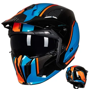 Модные Брендовые MT Street Fighter BluenUrban Винтажные Шлемы для Мотокросса с Полным Лицом для Мужчин, Комбинированные Шлемы С Открытым Лицом