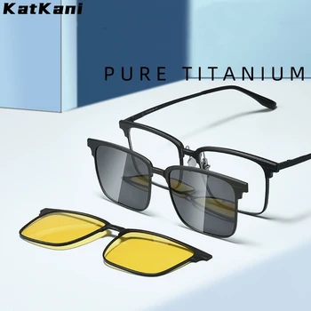 Модные роскошные очки KatKani, ретро Квадратные магнитные очки из чистого титана, оправа для очков по рецепту Мужчины Женщины 9911