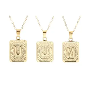 Модный прямоугольник из золотого сплава с заглавными английскими буквами A-Z, ожерелье с подвеской, ожерелье с медальоном, женские украшения